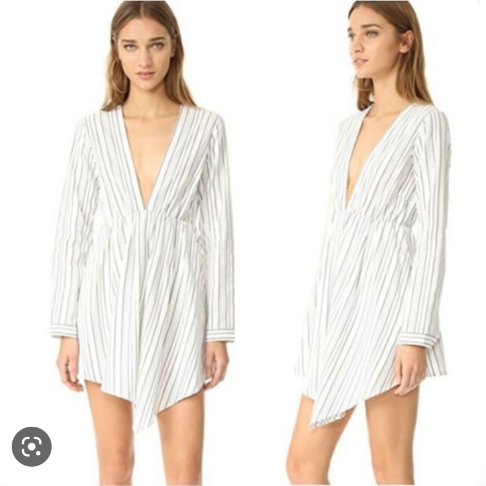 Style Stalker navy blue and white striped dress, size small. Originally $178